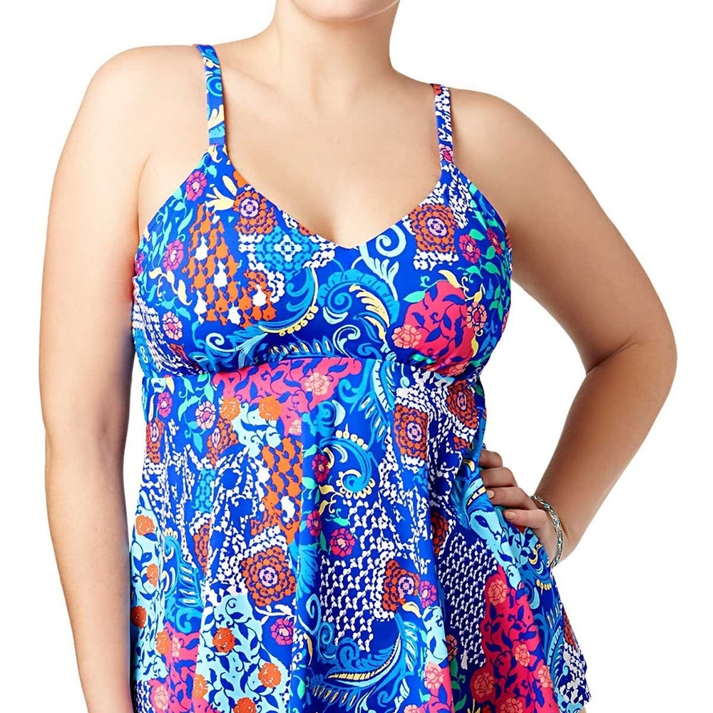 Swim Solutions Floral-Print Draped Tankini Top - Picture 2 of 7